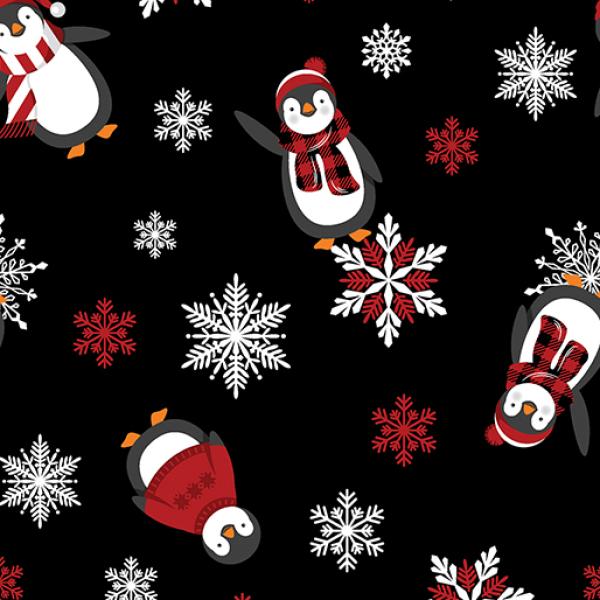 Winter Comfort - Playful Penguins Black - Flanell